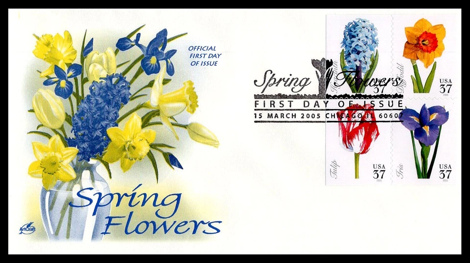 US FDC # 3900-3903 37c Spring Flowers ArtCraft   2005, 9J311 - Image 1 of 1