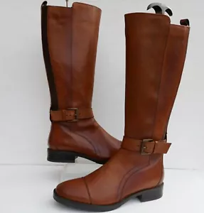NEW BERTIE TUSK DK.TAN LEATHER ELASTICATED BUCKLE KNEE HIGH BOOTS UK 6 RRP £185 - Picture 1 of 19