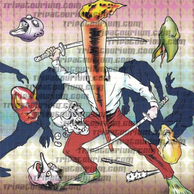 TRIPATOURIUM LSD Blotter The Flaming Carrot by Bob Burden, Signed & Numbered, 2004, Vintage