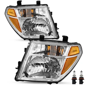 For 2005-2008 Nissan Frontier 05-07 Pathfinder Chrome Headlights Lamps w/Bulbs - Picture 1 of 7