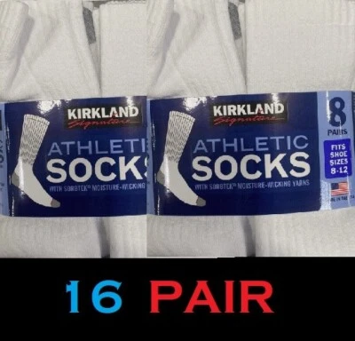 Kirkland Signature Hombres CREW Calcetines 64% Algodón Zapato Talla 8-12 - BLANCO 16 PARES Foto 1 de 3