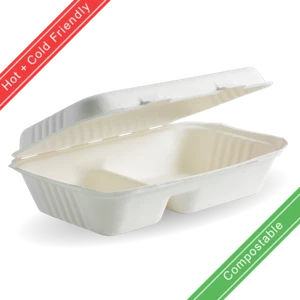 BioCane Clamshells 2-Compartment 9x6x3" 125pcs - Picture 1 of 12