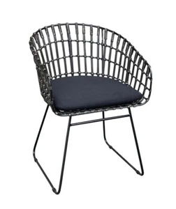 Rattan Sessel AMARA mit Kissen Esszimmer Küche Stuhl Relax Rattansessel schwarz - Bild 1 von 2