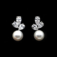 925 Silver Filled White Pearl Drop Earrings Cute Women Anniversary Jewelry