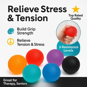 Hand Exercise Stress Balls 6 Pack– Therapy, Rehab, Grip Strength, Anxiety Relief - Picture 1 of 7