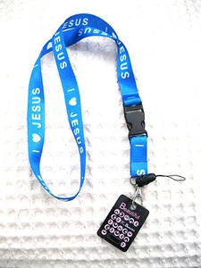 Blue I Love Jesus with White Letters Lanyard/Landyard 15" lanyard New With Tags! - Picture 1 of 2
