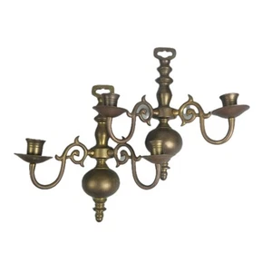Pair Of VTG Gothic Candle Holders Wall Hanging Brass Holds 4 Candles Total - Picture 1 of 24