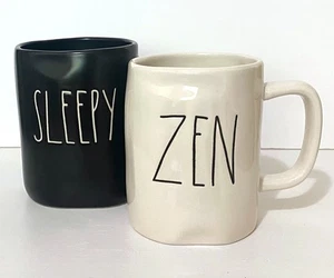 LOT 2 RAE DUNN MUGS - ZEN - SLEEPY - Ceramic Coffee White Black 16 oz - Picture 1 of 7