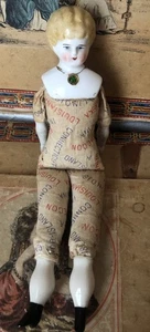 Antike deutsche Porzellan Puppe mit Lithographie Staaten Körper... Unterschenkel ersetzt - Bild 1 von 14