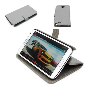 NEW WALLET CASE COVER STAND MAGNETIC PU LEATHER GREY FOR GALAXY NOTE II - Photo 1 sur 1
