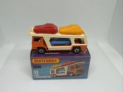 Lesney Matchbox De Colección 1976 Superfast No. Transportador de 3 coches 11 rojo con caja Inglaterra Foto 1 de 4