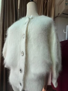 Maglione misto angora soffice cardigan fuzzy maglia super morbida - Foto 1 di 5