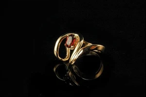 VINTAGE MODERNER BRAUN ROTER GRANAT 14K GELBGOLD RING GLM - Bild 1 von 5
