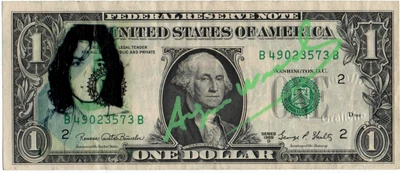 A. WARHOL 1 Dollarnote Original SIGNIERT + SKIZZIERT + US - Stempel - Bild 1 von 4