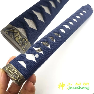 Mango de madera Tsuka 26 cm para espadas samurai katana de Japón con clavijas libres de cuerda azul Foto 1 de 4