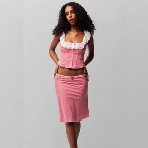 Danielle Guizio Paloma Spitzentop in Gingham-Mohnblumenmuster und Weiß 128 $ Small - Bild 1 von 6