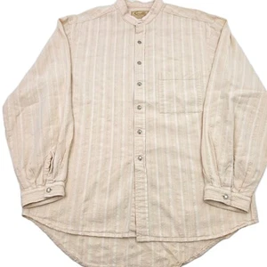Scully Mens M Peach Striped Band Collar Long Sleeve Star Button Up Western Shirt - Picture 1 of 12