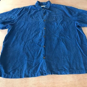 Tommy Bahama 100% Silk Hawaiian Shirt Men XL Blue Button Up Pocket Short Sleeve - Picture 1 of 12