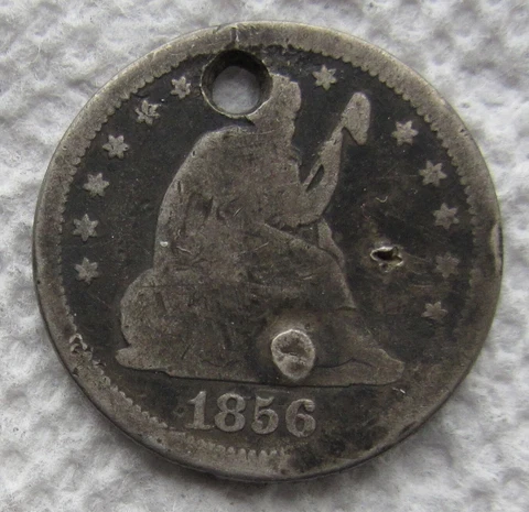1856-S Seated Liberty Silver Quarter Rare Key Date VG Detail Damaged Holed Cover