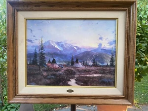 Large THOMAS KINKADE - "DAYS OF PEACE" - Framed Canvas - Native Americans - Picture 1 of 17