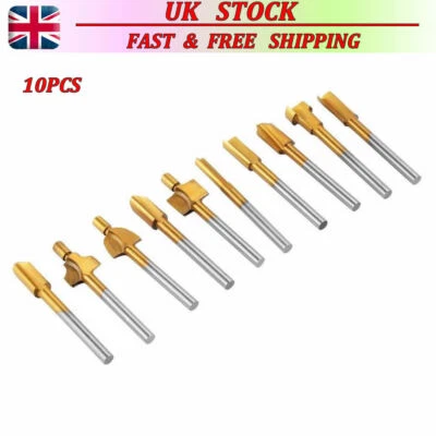 10pcs 1/8" 3mm Mini Shank HSS Router Bits Coated Titanium Cutter Woodwork Tools - Image 1 of 4
