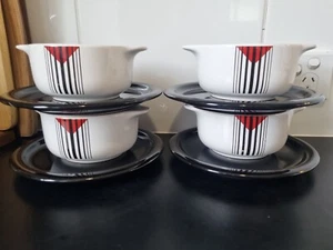 Waechtersbach Grafika Vintage W. Germany Set Of 4 Soup Bowls With Bread Plates - Picture 1 of 12