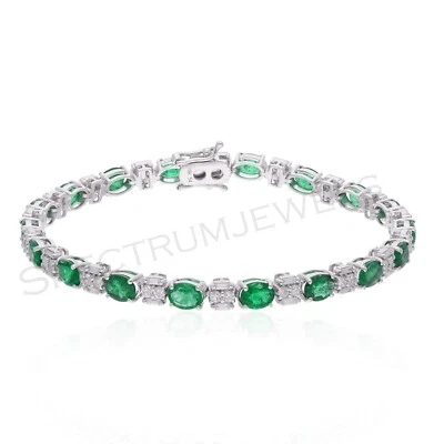 Sambia Smaragd SI/H Baguette Diamant Armband 18k Weißgold Geschenk 6,80 Tcw - Bild 1 von 4