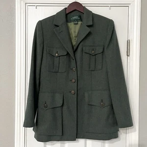 Blazer de tweed de lana ecuestre para mujer Lauren Ralph Lauren talla 6 verde - Imagen 1 de 10