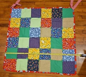 Vintage PATCHWORK QUILT Throw Blanket 41x41 Squares Hand Done - Picture 1 of 2
