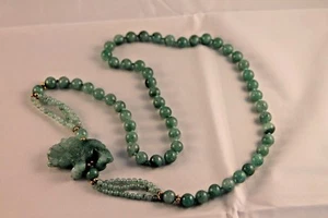JADE NECKLACE WITH SOLID JADE ELEPHANT PENDANT ON SIDE - Picture 1 of 6