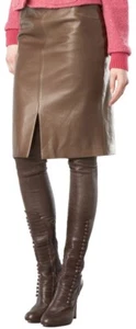 Skirt Leather Mini Size Womens Women Pencil Wet Look Vintage Knee Waist Brown 24 - Picture 1 of 4