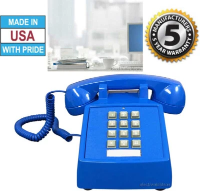 TELÉFONO DE ESCRITORIO RETRO PULSADOR AZUL ESTILO VINTAGE TELÉFONO CON CABLE - NUEVO  Foto 1 de 2