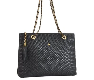 Authentic BALLY Quilting Leather Tassel Chain Shoulder Hand Bag Black 3687M - Picture 1 of 10