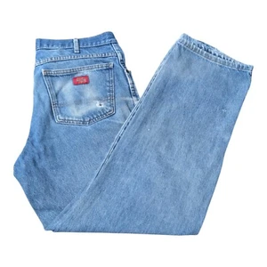 Dickies Mens Worn Distressed Blue Straight Jeans- Size W34 L30 See Photos - Picture 1 of 8