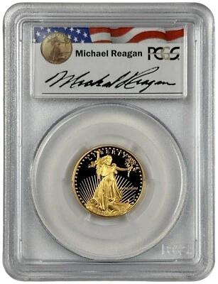 1989 P Gold $10 Reagan Legacy Signed 1/4 oz Proof American Eagle PCGS PR 69 DCAM - Image 1 of 2