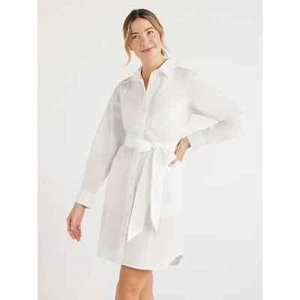 Free Assembly Mini Shirtdress Women's Medium White 100% Cotton Longsleeve Solid - Picture 1 of 5
