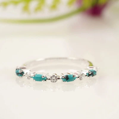 Anillo Turquesa Alianza Mujer Vintage Moissanita Media Eternidad Anillo para ella Foto 1 de 4