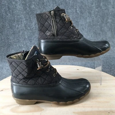 Botas Sperry Duck para mujer 10M acolchadas de agua salada negras con cordones al tobillo STS94063 Foto 1 de 4