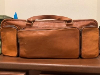 Genuine Natural Leather Knife Culinary Bag Carry Storage Chef Organiser (Brown)