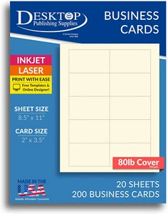 Heavyweight 80Lb off White/Cream Blank Business Cards - Laser & Inkjet (20 Sheet - Picture 1 of 12