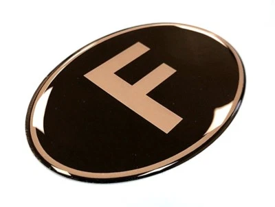 JAKEDESIGNS Adesivo/decalcomania ovale France ""F"" 100 mm - retrò - CROMATO su NERO - CUPOLA LUCIDA G12