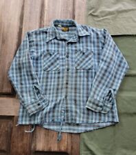 Vintage 1970s Dee Cee Blue Cotton Flannel Work Shirt Plaid Button-Up L