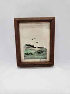 Pintura de cera CireCraft de paisaje de Scott Rice Oregon 1980 original firmada 5,5 x 6,5 - Imagen 1 de 5
