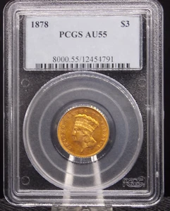 1878 $3 THREE DOLLAR GOLD PRINCESS PCGS AU55 ABOUT UNCIRCULATED - Picture 1 of 2