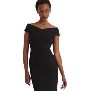 NWT Lauren Ralph Lauren Crepe Off The Shoulder Cocktail Dress Black 14 - Picture 1 of 16