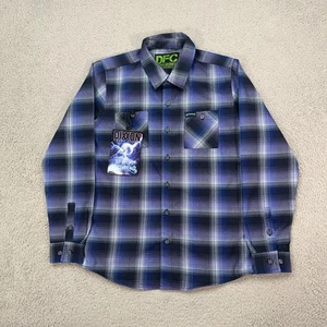 Dixxon Shirt Boys Large Blue Plaid Button Up The Offspring Flannel Youth NEW - Picture 1 of 8