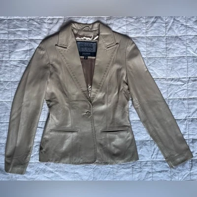 Vintage Pelle Studio Fitted Tan Leather Blazer Jacket Y2K Classy Office - Small - Image 1 of 4