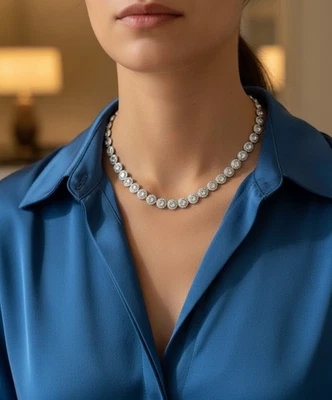 Collana Tennis Stile Angelic Bianca con Cristalli Swarovski Elements Originali - Immagine 1 di 4