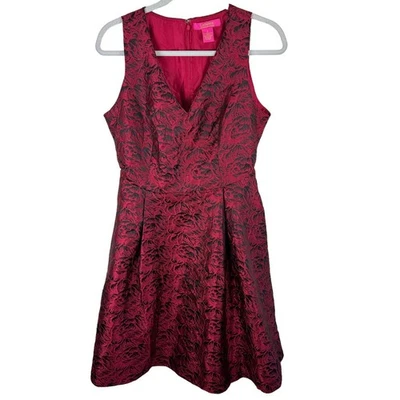 Catherine Malandrino Red Black V-Neck Sleeveless Knee Length Fit & Flare Dress 8 - Image 1 of 4