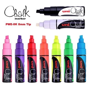 Uni Chalk PWE-8K Large Broad Chalk Marker Blackboard Pens - All 9 Colours - Picture 1 of 19